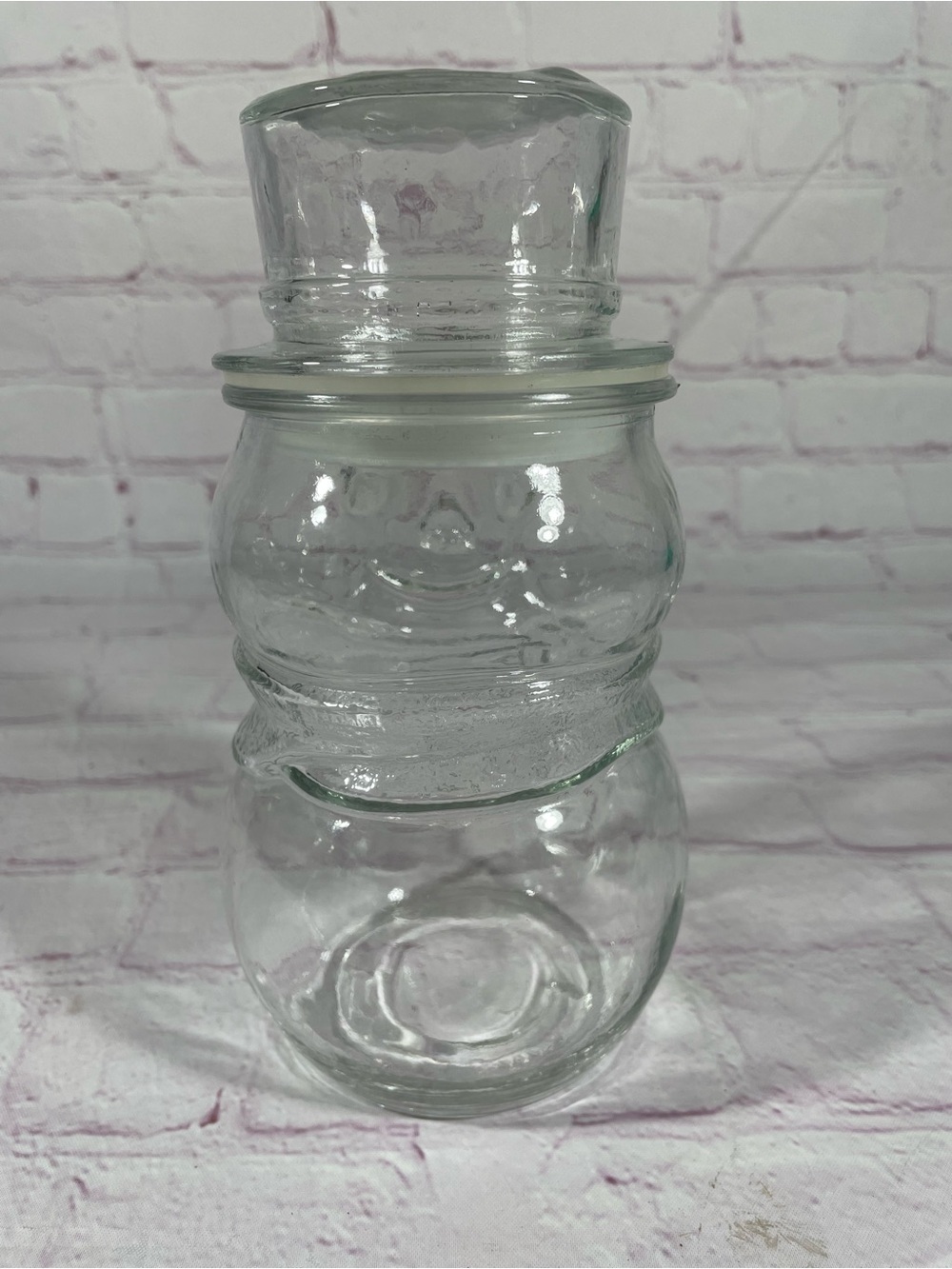 Vintage Libbey of Canada Clear Glass Snowman with Top Hat Lidded Jar Container - Picture 5 of 10